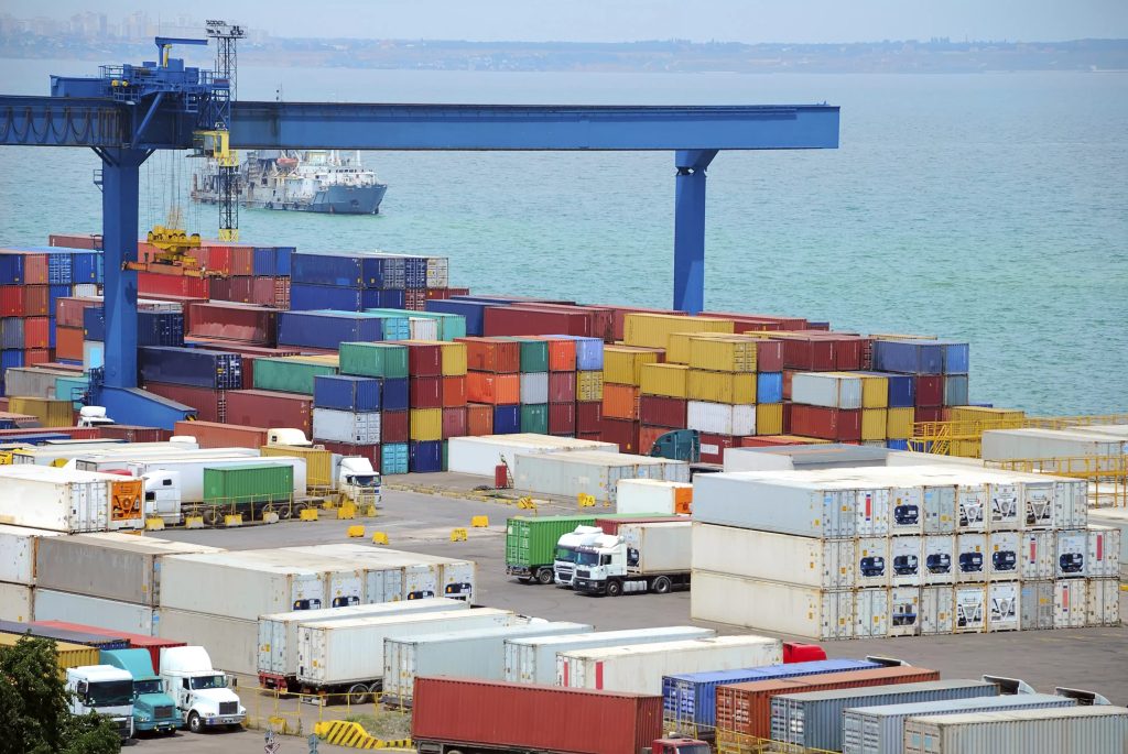 Shipping containers at a dock