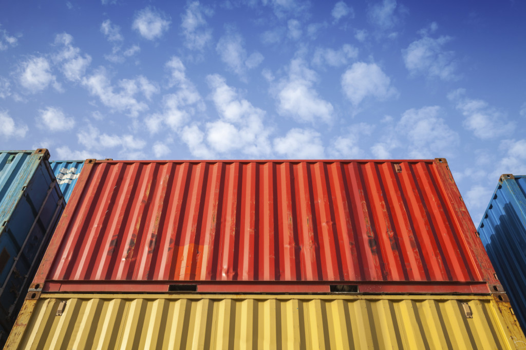 Colorful metal Industrial cargo containers in the storage area