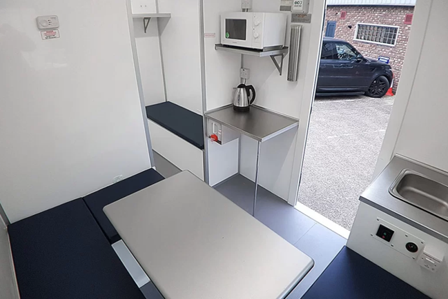 Inside a welfare unit on a construction site