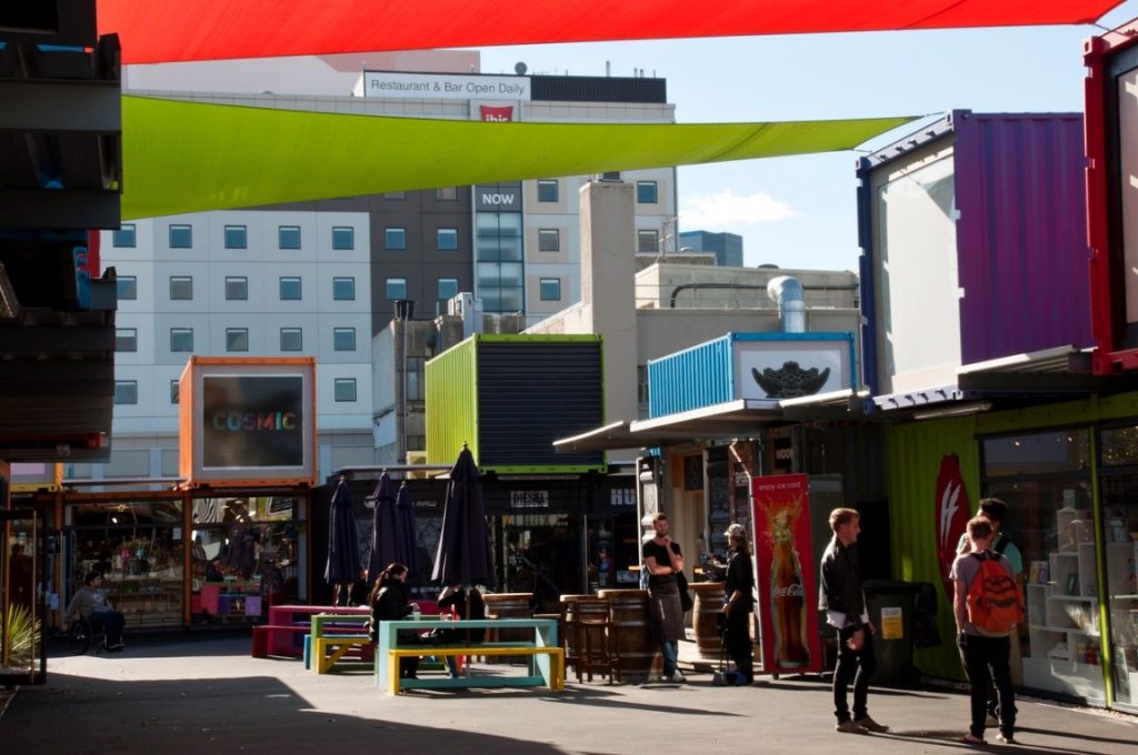 Steel shipping container retail park and food court